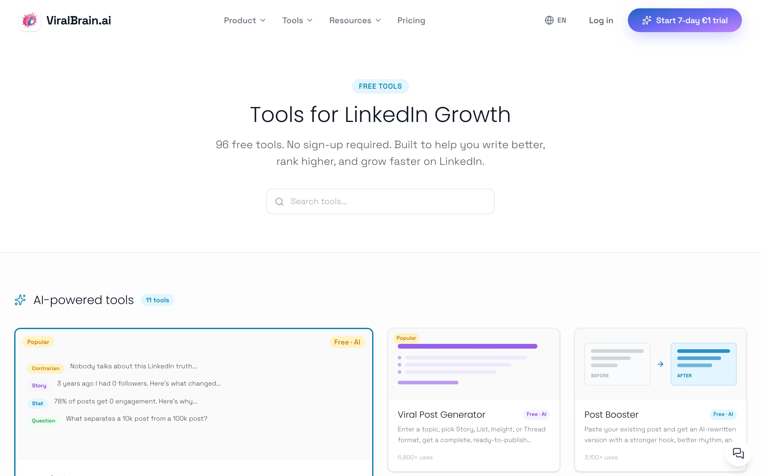 Free LinkedIn Tools with ViralBrain