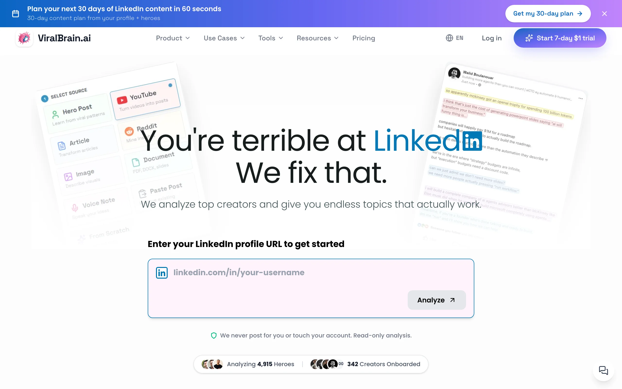 Linkedin Content Creation Tools with ViralBrain