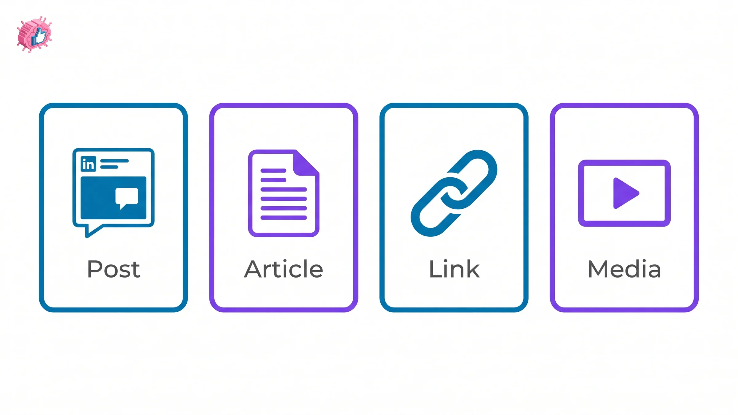 Four content types you can pin to LinkedIn Featured: a post, an article, a link, and media