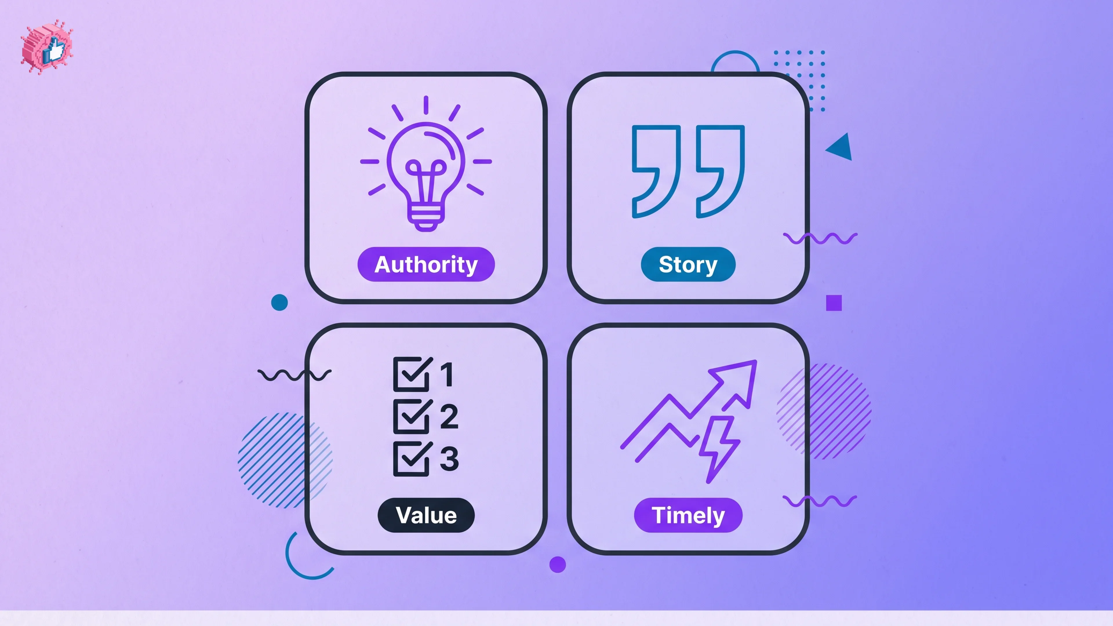 LinkedIn post idea categories: authority, story, value, and timely