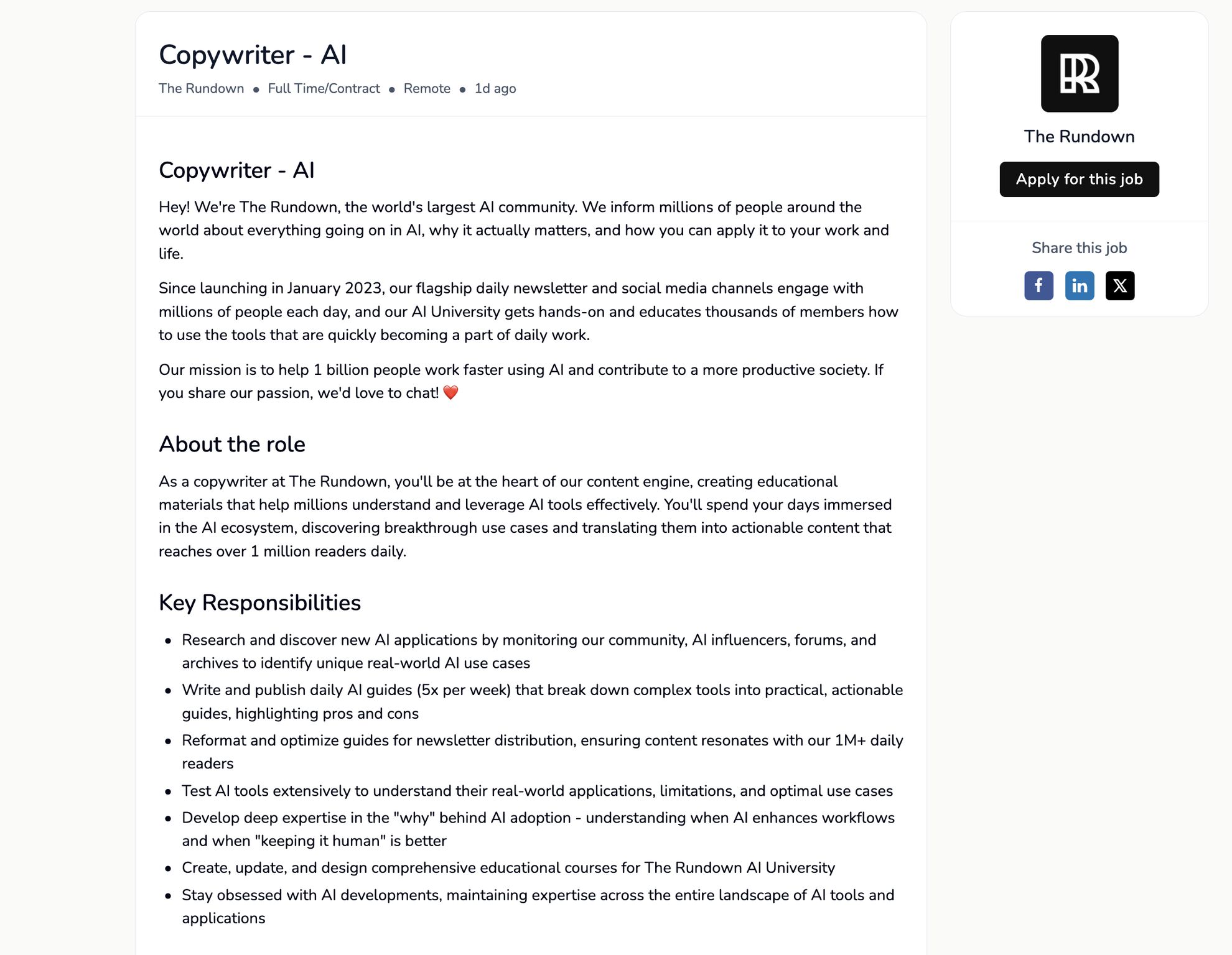 LinkedIn post image: We're hiring someone to get paid to play with AI tools all day.
