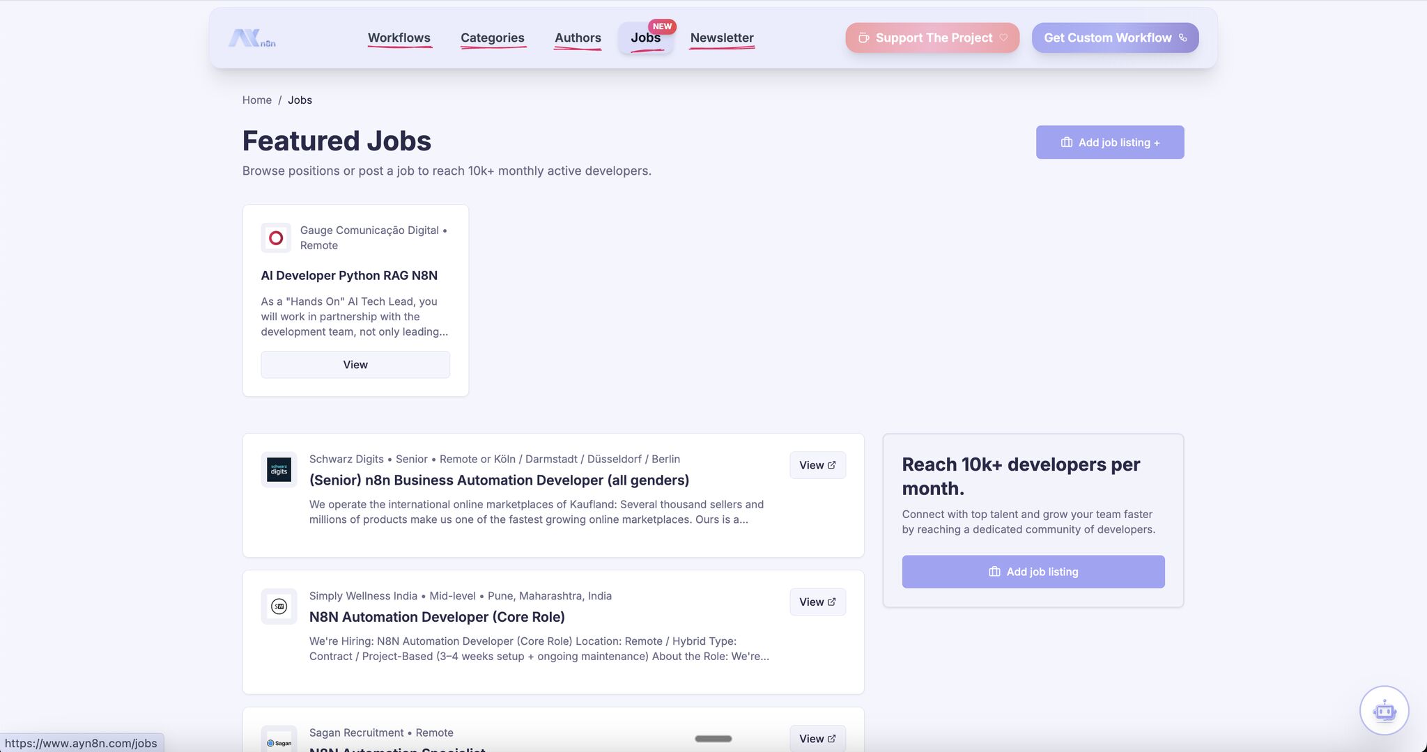 LinkedIn post image: we just added a new section for n8n (ai/automation) jobs - go check it out.