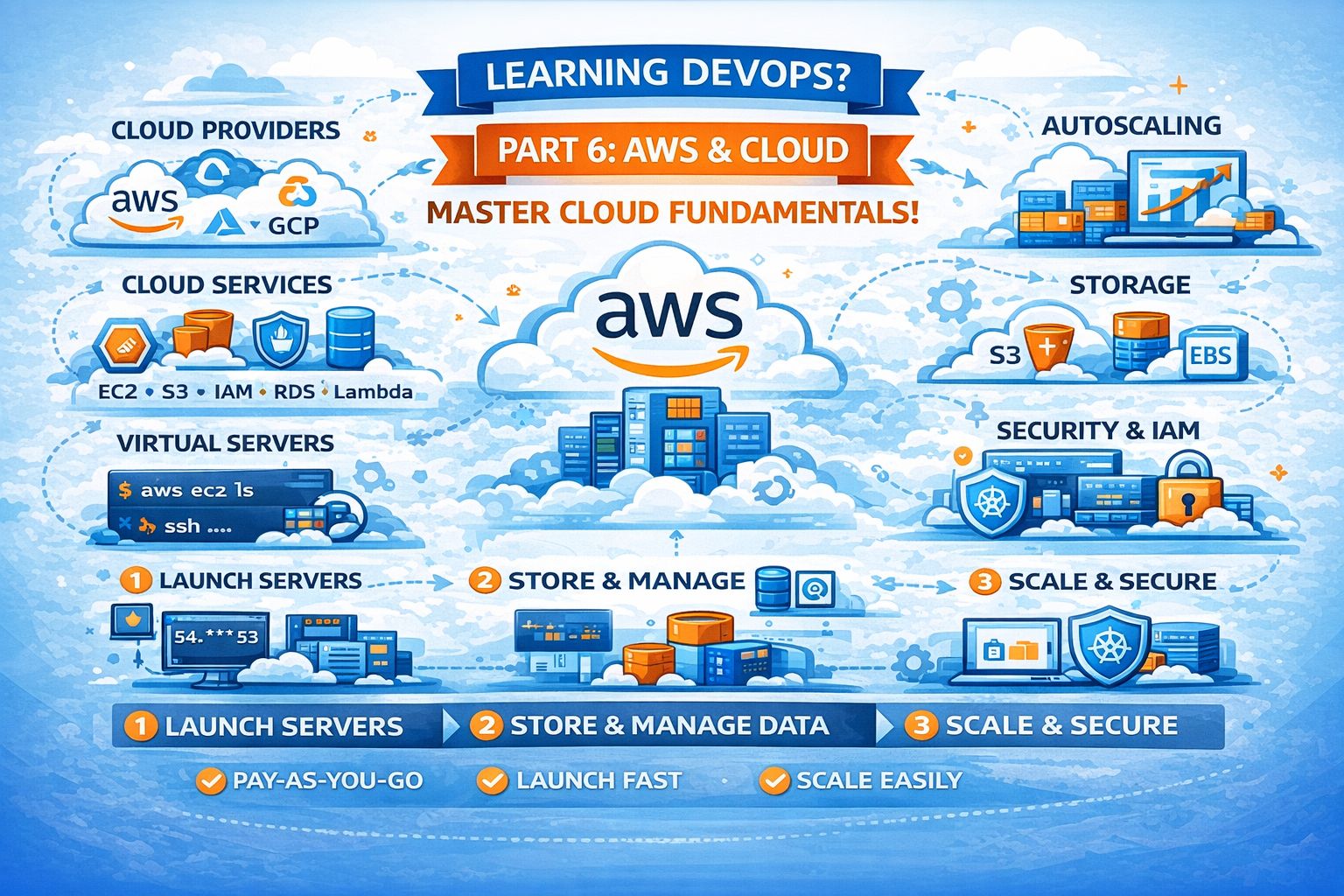 LinkedIn post image: 📌 DevOps Learning Series – Part 6: AWS & Cloud ☁️