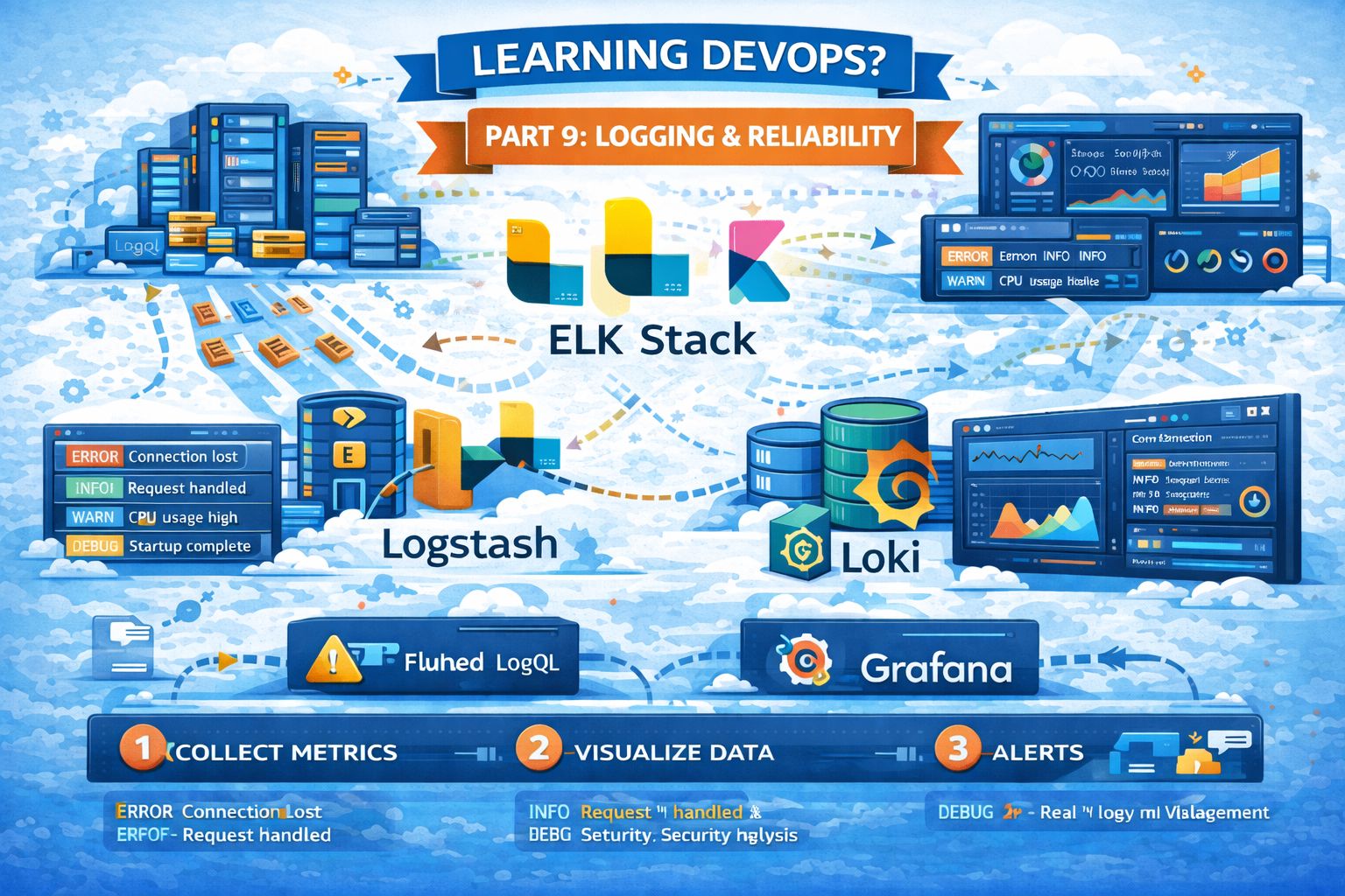 LinkedIn post image: 📌 DevOps Learning Series – Part 9: Logging & Reliability 📜