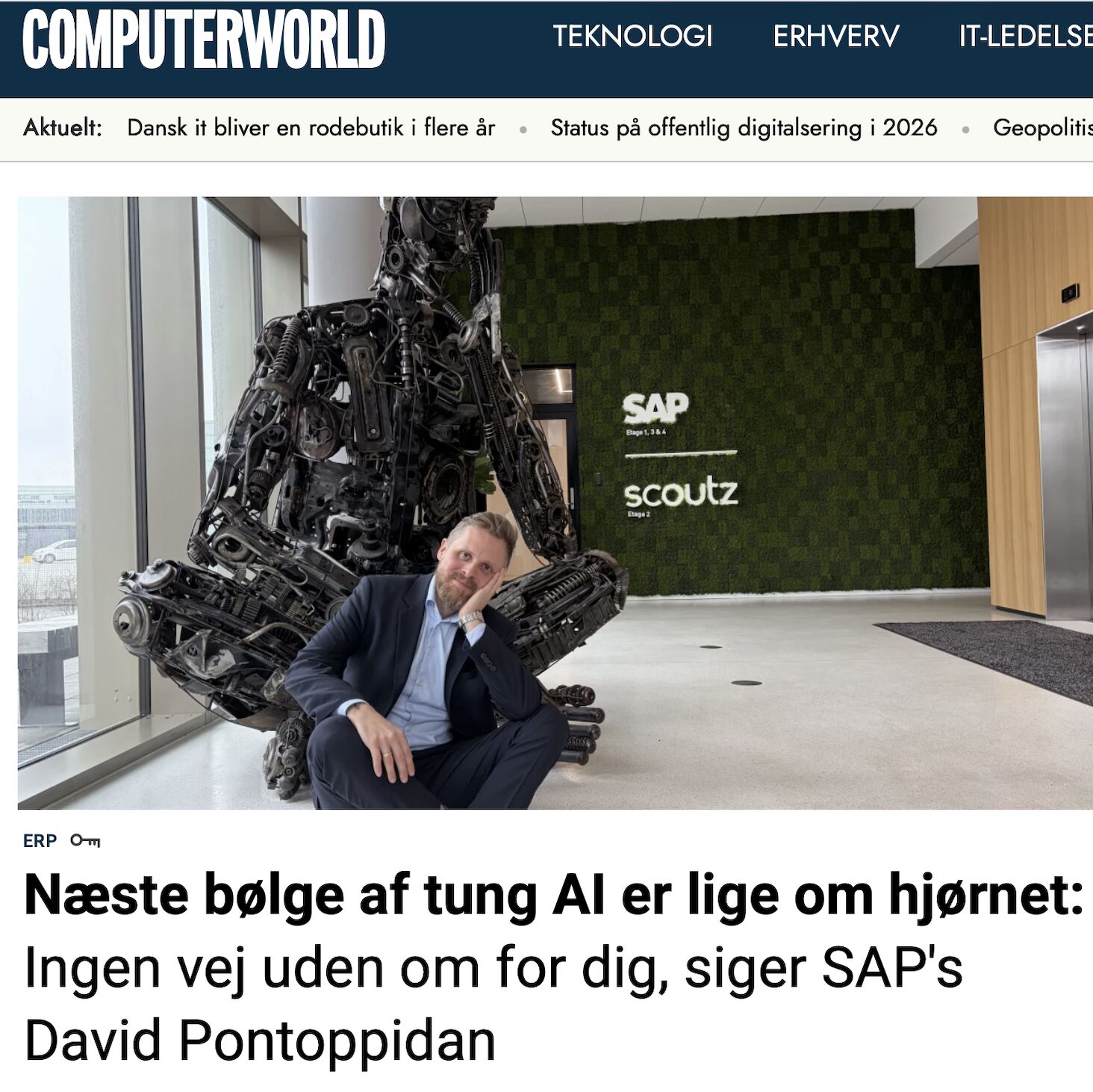 LinkedIn post image: Jeg er i Computerworld Danmark i dag med et budskab der ligger mig meget på sinde: AI er på vej ind i dine tunge forretn
