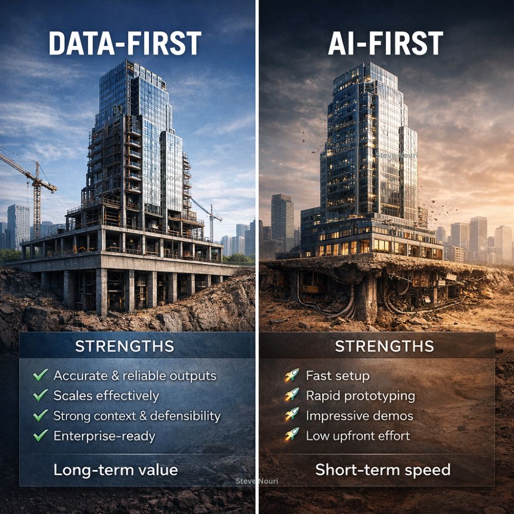 LinkedIn post image: Data First or AI First!