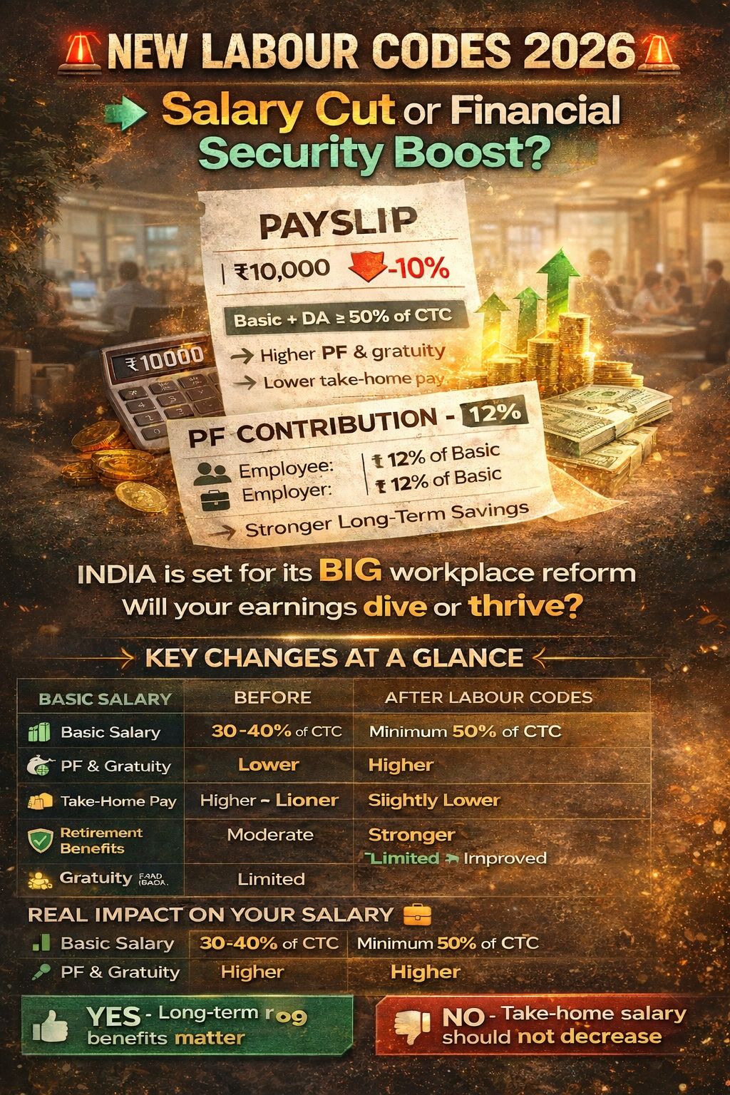 LinkedIn post image: New Labour Codes 2026: Salary Cut or Financial Security Boost?