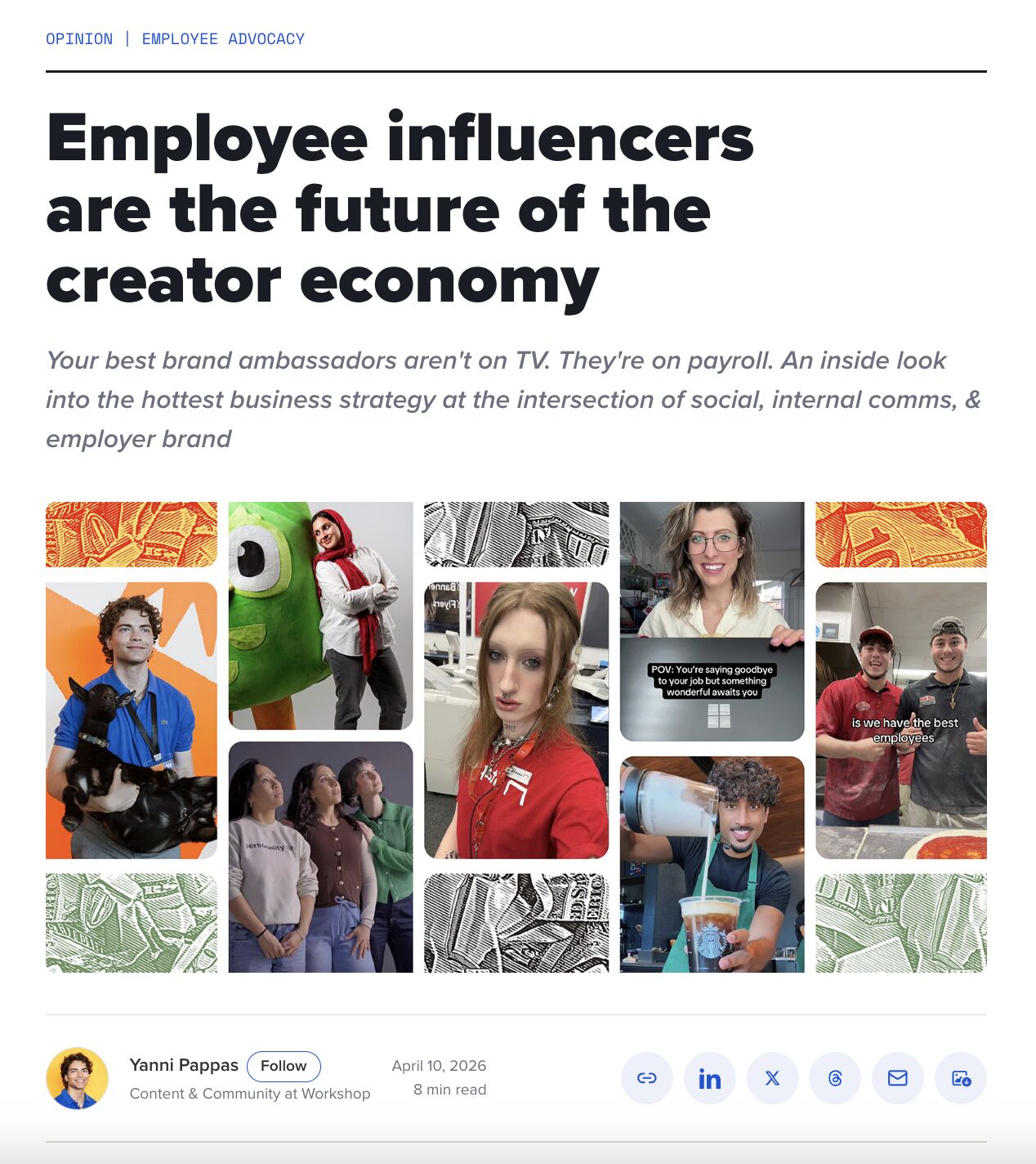 LinkedIn post image: YOUR BEST BRAND AMBASSADORS AREN'T ON TV. THEY'RE ON PAYROLL. I interviewed 20+ teams running employee advocacy programs
