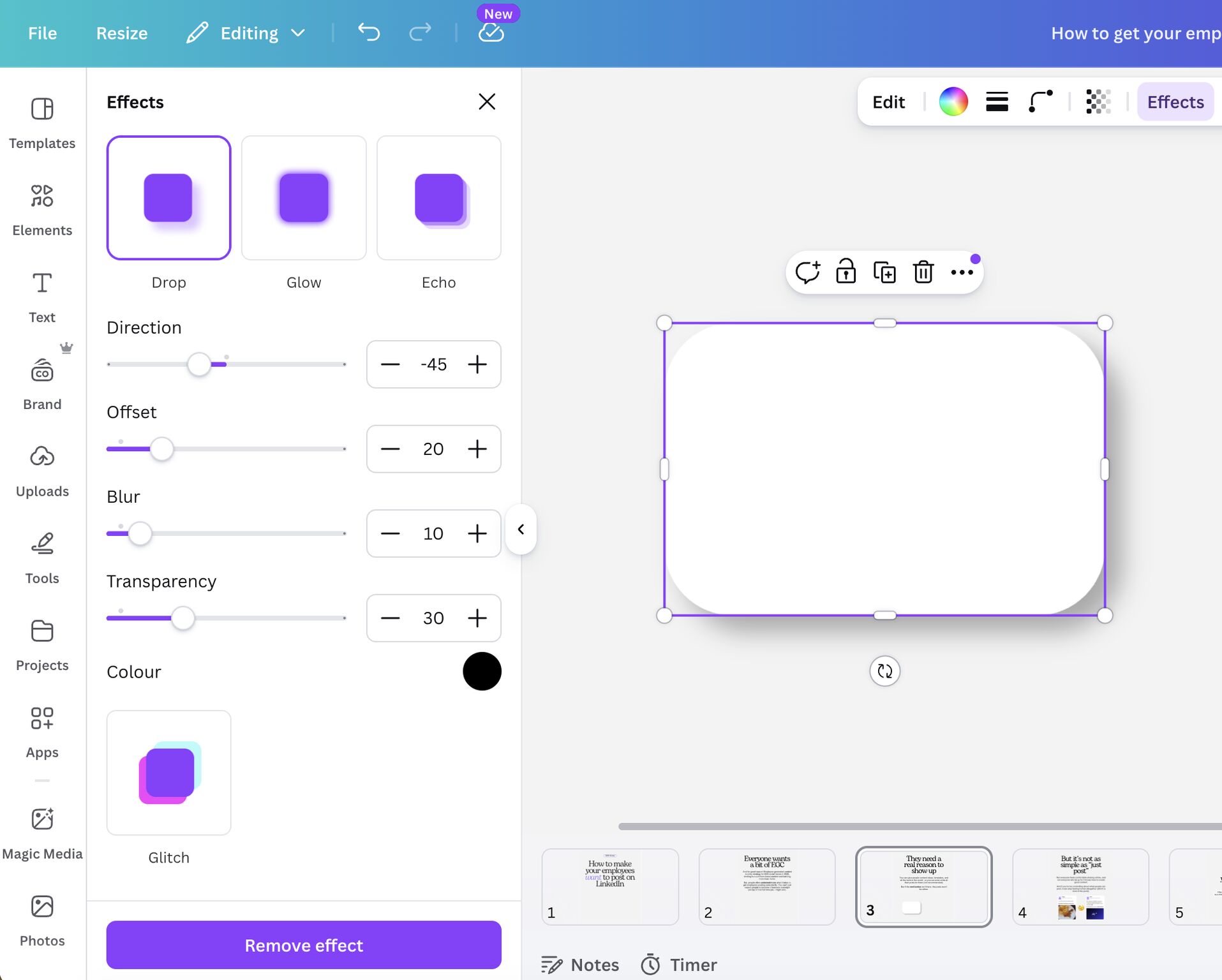 LinkedIn post image: Attention social media people: we can finally add drop shadows to shapes in Canva 😭✨🙏🚨