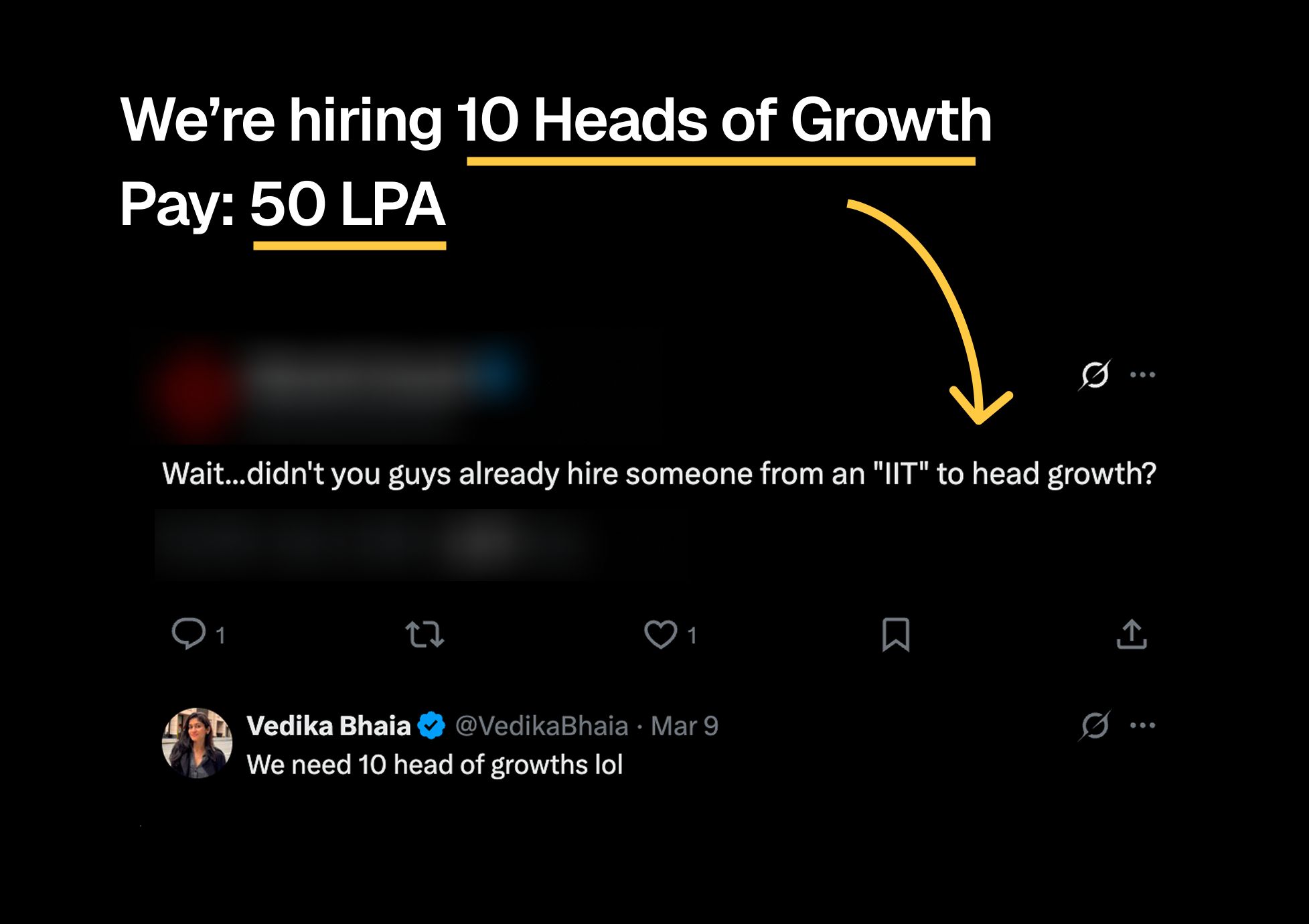 LinkedIn post image: We are ready to pay 50 LPA for a Head of Growth. The role has been open for 6 months. Simple reason: we need 10 of you.