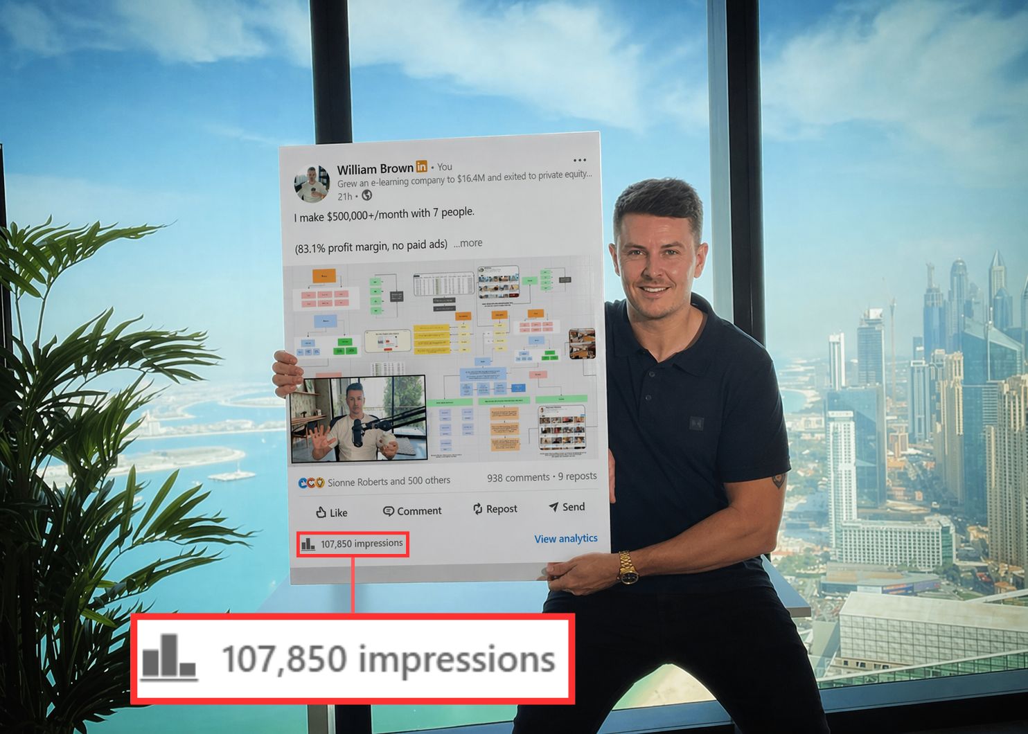 LinkedIn post image: William Brown was stuck at 1-2 LinkedIn leads a month.