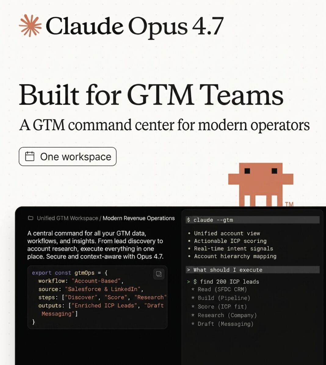 LinkedIn post image: Now Claude Opus 4.7 finds your prospects autonomously.