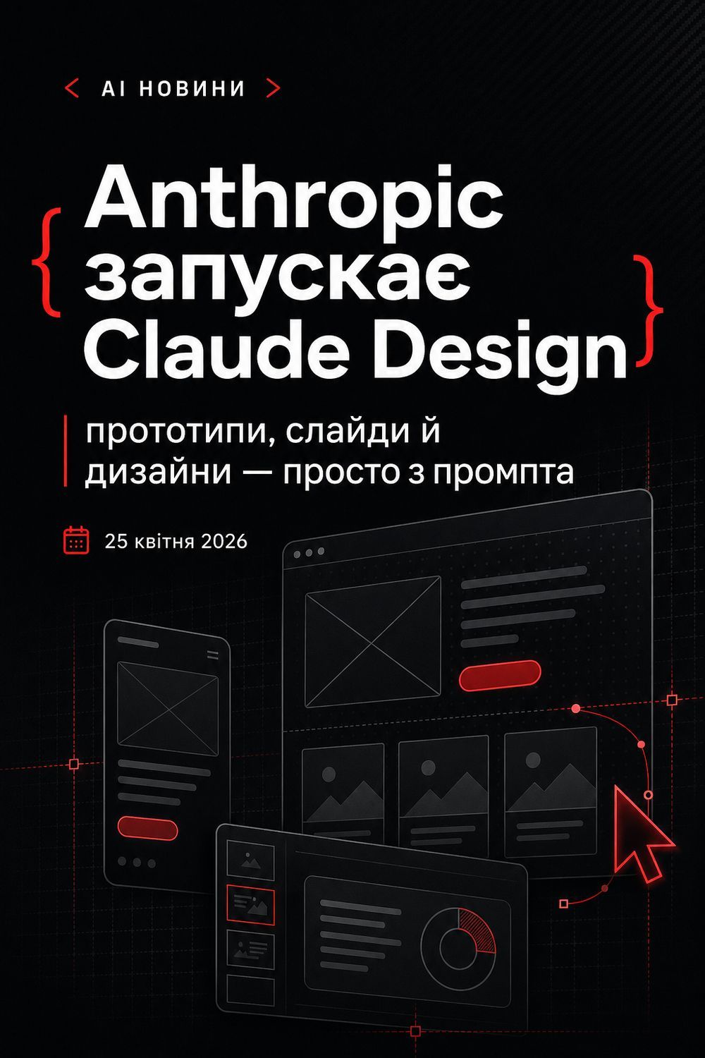 LinkedIn post image: Anthropic запустила Claude Design — новий продукт, що дозволяє створювати прототипи, слайди, one-pagers і дизайн-артефак