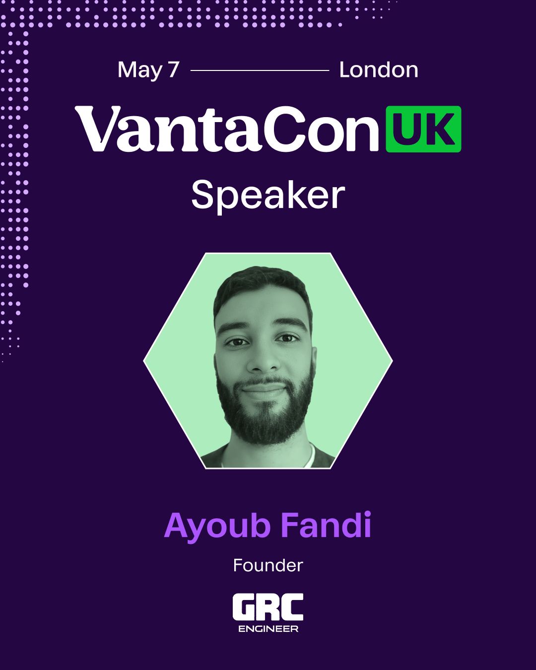 LinkedIn post image: I'll be speaking at VantaConUK on May 7th!