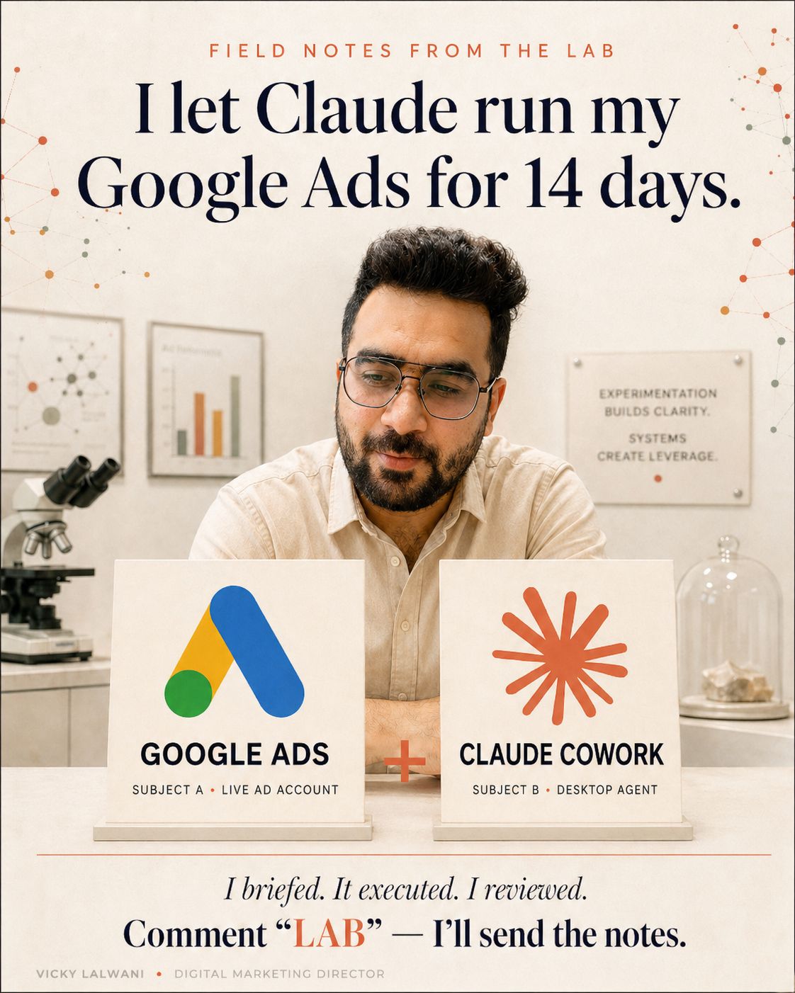 LinkedIn post image: I let Claude run my Google Ads for 14 days.
