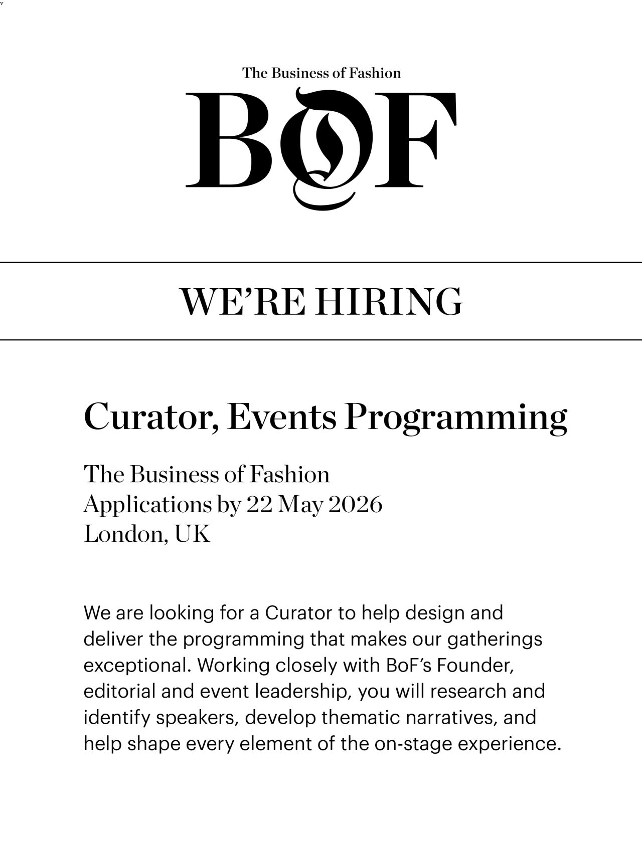 LinkedIn post image: ✨ We’re Hiring: Curator, Events Programming ✨