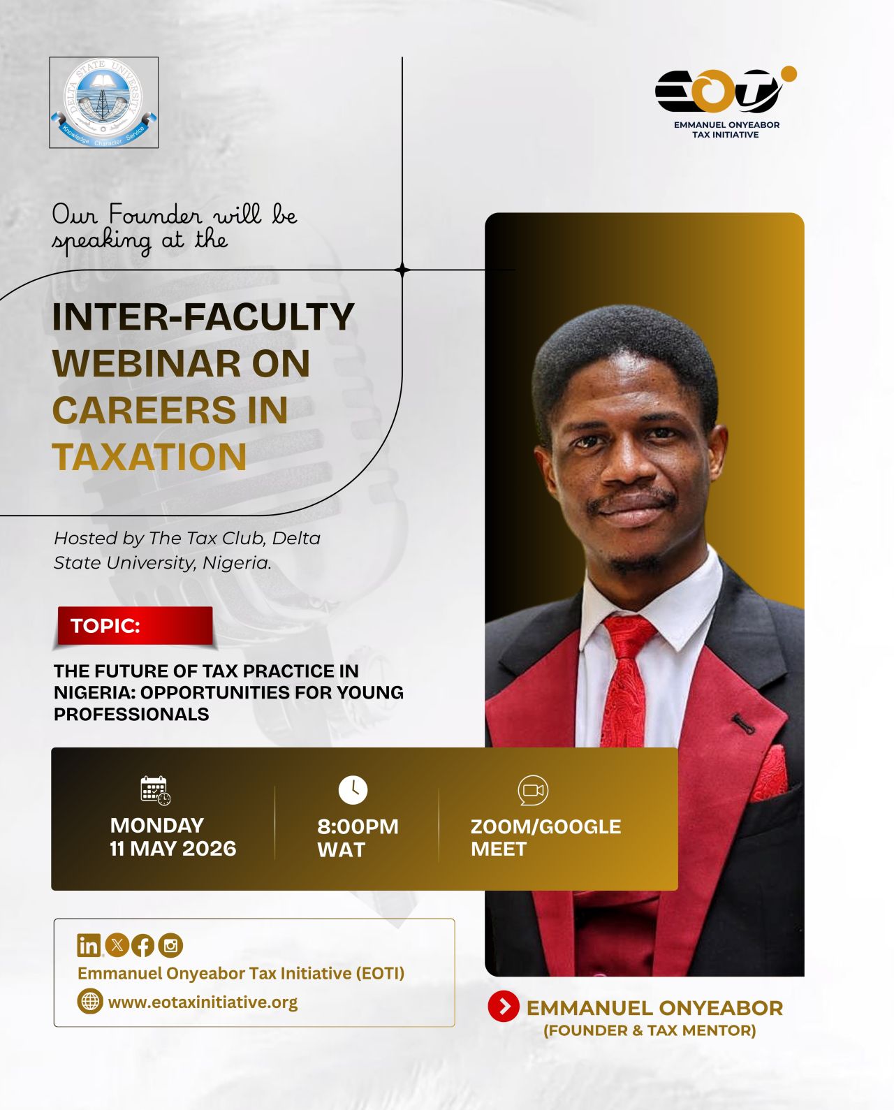 LinkedIn post image: Our Founder, Emmanuel Onyeabor, and Tax Policy Coordinator, Reem abuzeid, will be speaking at the Inter-Faculty Webinar