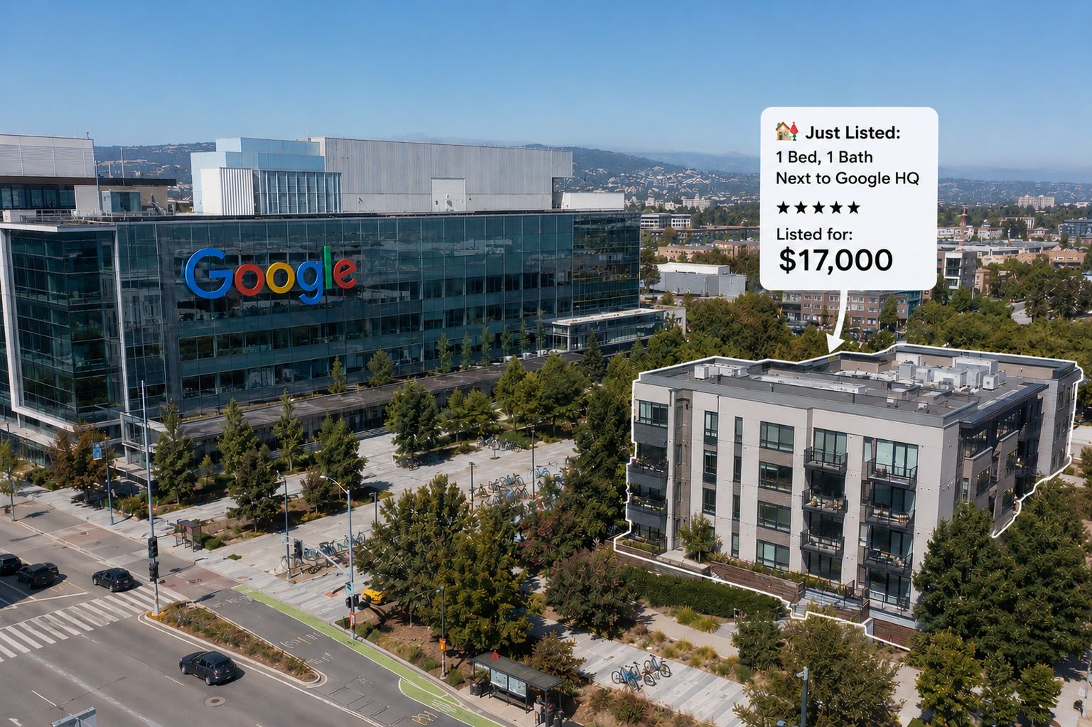 LinkedIn post image: I just put an offer in on a house next door to Google HQ.
