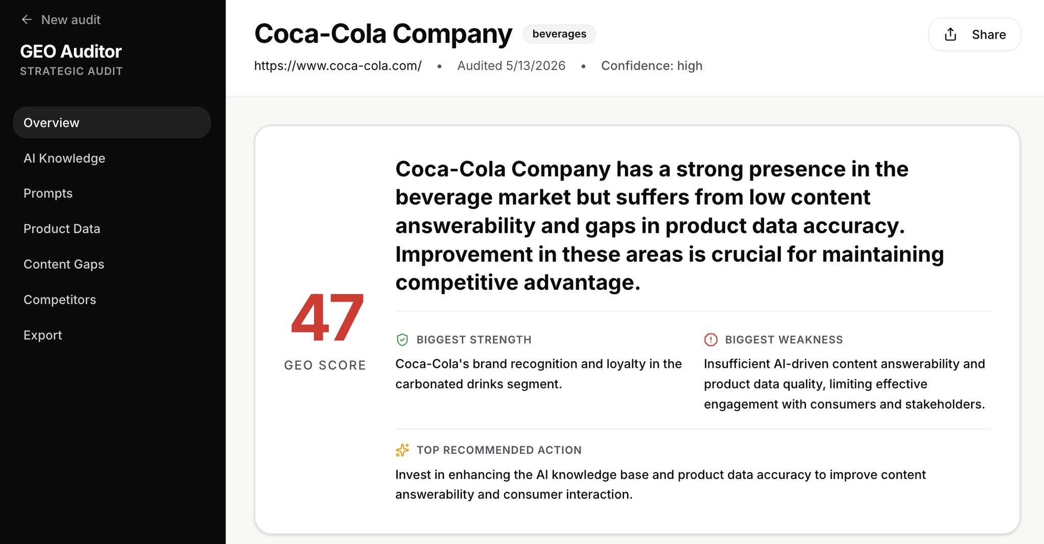 LinkedIn post image: ⚡️ I'm building a GEO Auditor for luxury & FMCG brands, so they can understand how well LLMs like ChatGPT find and recom