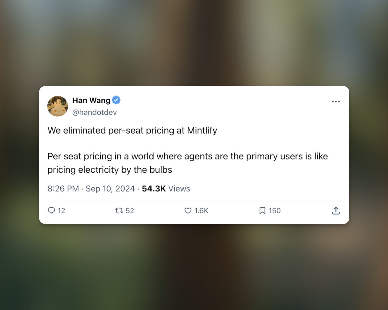 LinkedIn post image: We recently eliminated seat-based pricing at Mintlify. A lot of people asked me why.