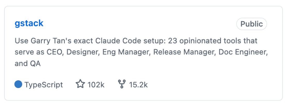 LinkedIn post image: GStack just crossed 100k GitHub stars! It’s used by tens of thousands of people regularly so they can build anything the