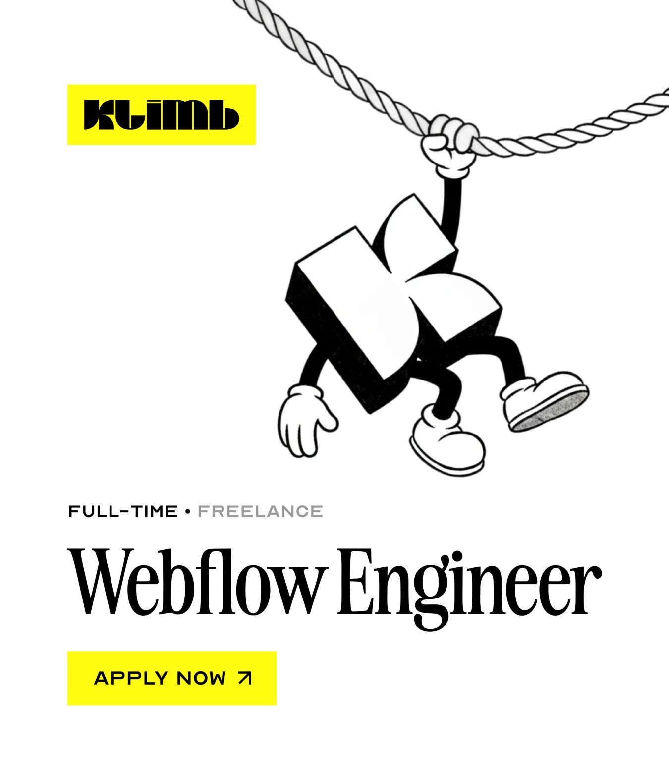 LinkedIn post image: We're hiring a Webflow Engineer at KLIMB!