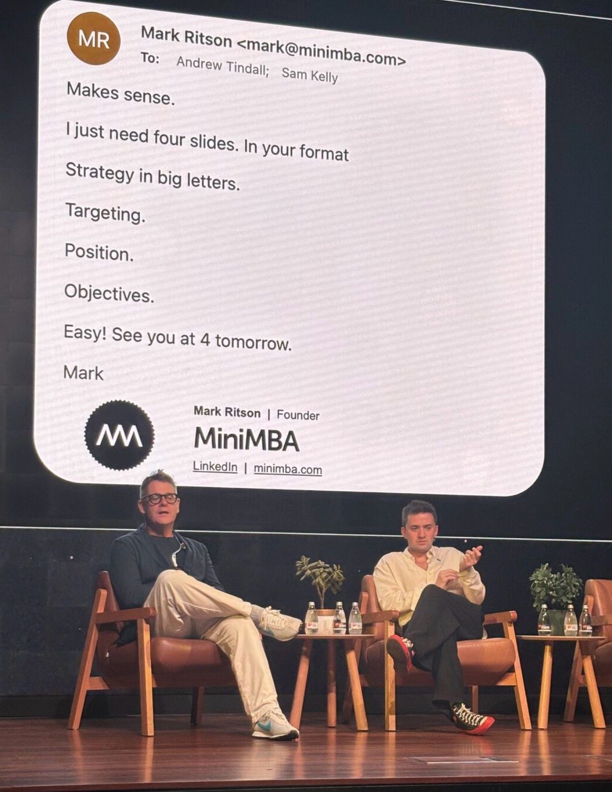 LinkedIn post image: Got busted yesterday. Sam Kelly hosted a splendid session on digital comms at Hello. Me and Andrew Tindall doing the ses