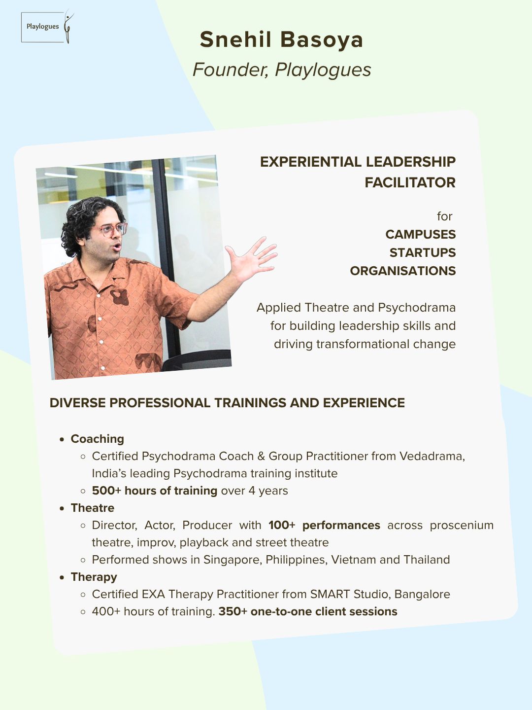 LinkedIn post image: Open for new projects and collaborations! I design and facilitate workshops using Theatre, Psychodrama and action method