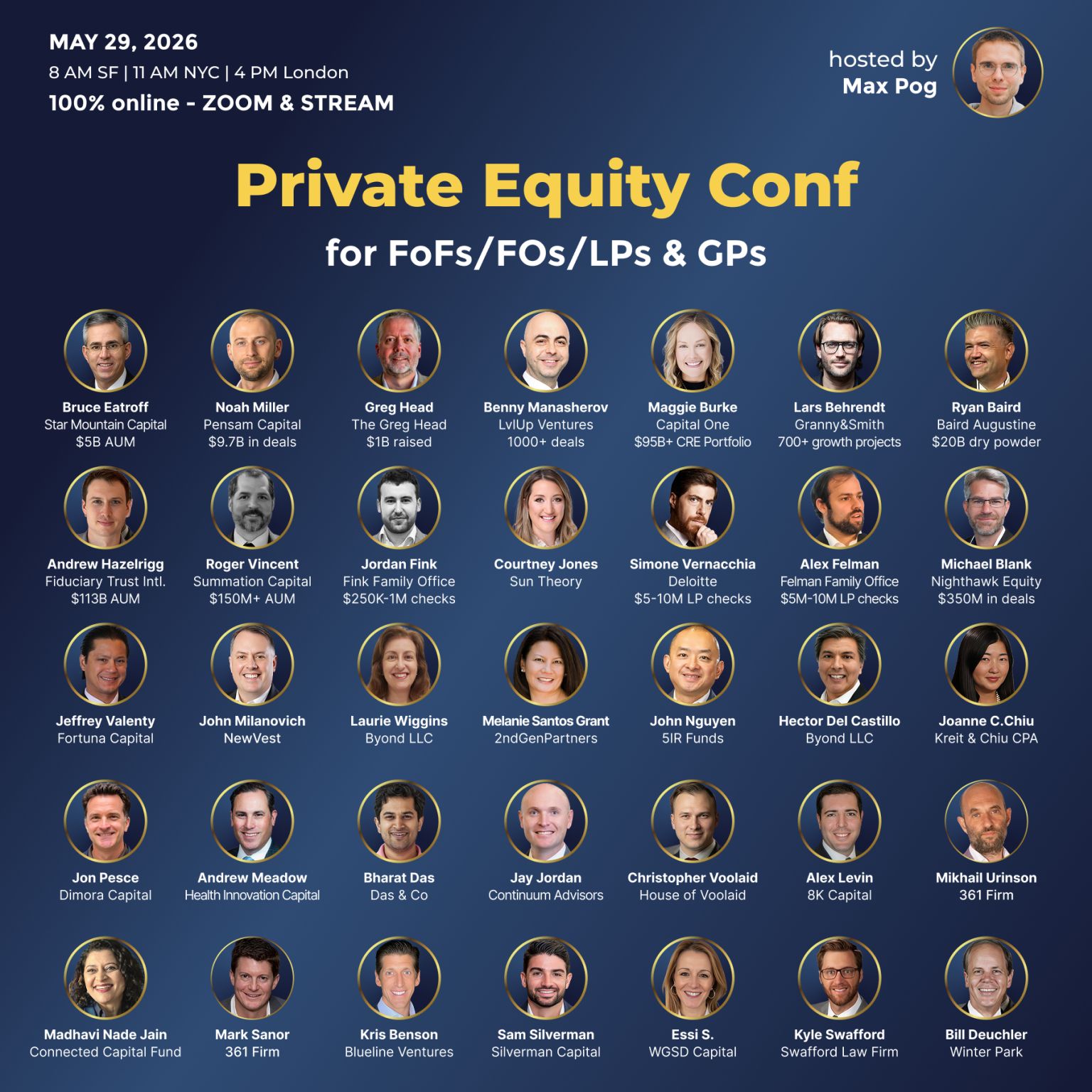 LinkedIn post image: 1 day until Private Equity Virtual Conf (May 29): pe2026.com