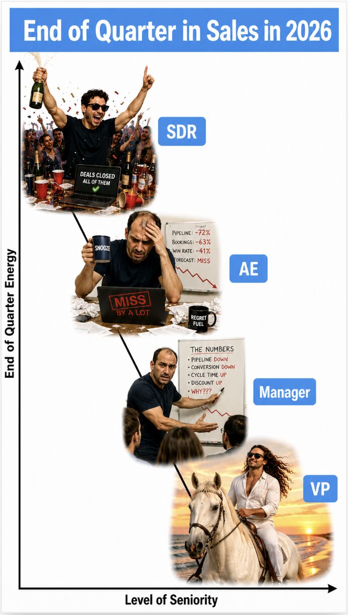 LinkedIn post image: A sales team in 2026 (end-of-quarter edition)