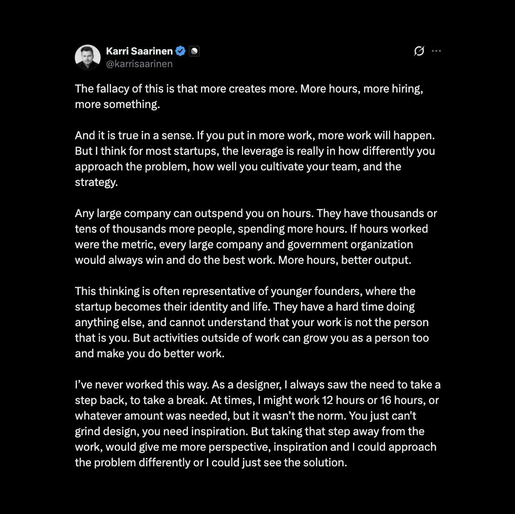 LinkedIn post image: This weekend, tech Twitter got into it over "grindmaxxing": the trend of founders posting about how many hours they're w
