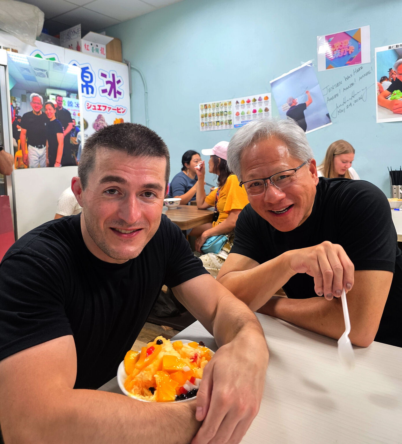 LinkedIn post image: I got to spend all day today with Jensen in Taiwan: talking with thousands of engineers and eating street food at a nigh
