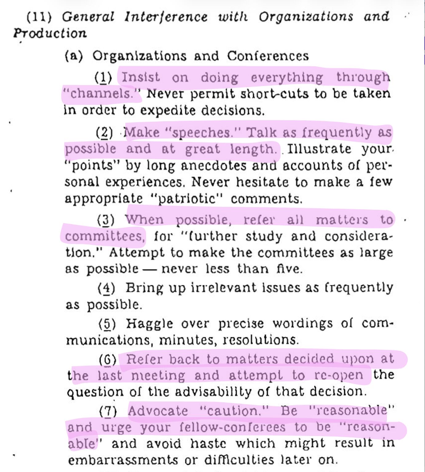 LinkedIn post image: In 1944, the CIA created the Simple Sabotage Field Manual, a guide to help ordinary citizens in enemy territory disrupt 
