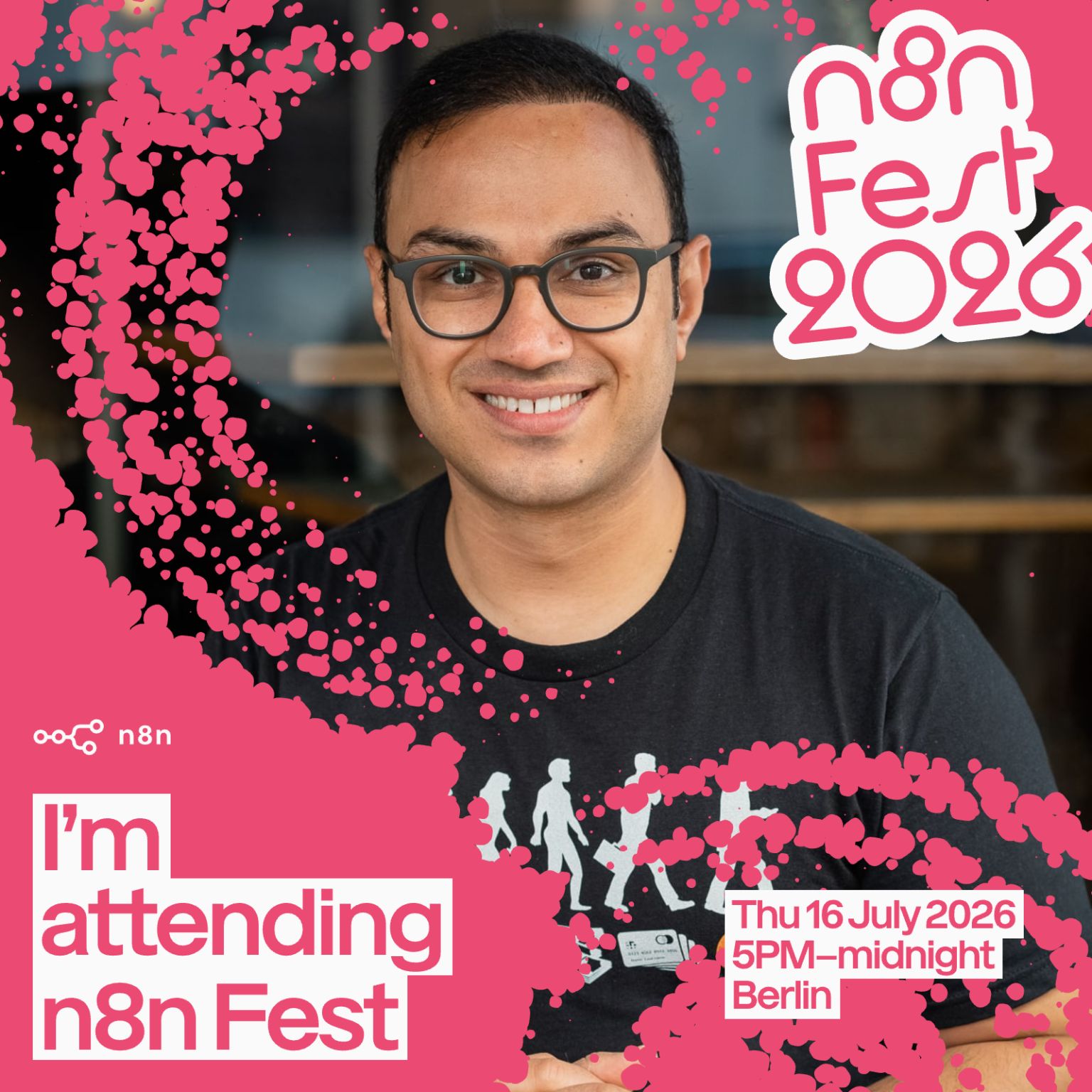 LinkedIn post image: Last year at n8n Fest, someone grabbed my arm during the group photo and pulled me to the front.