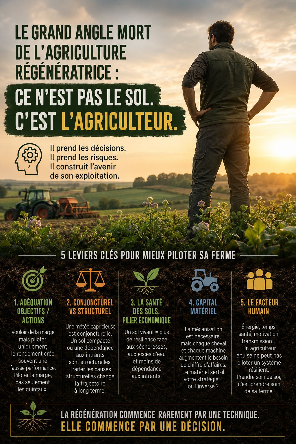 LinkedIn post image: Le grand angle mort de l'agriculture régénératrice : ce n'est pas le sol. C'est l'agriculteur.