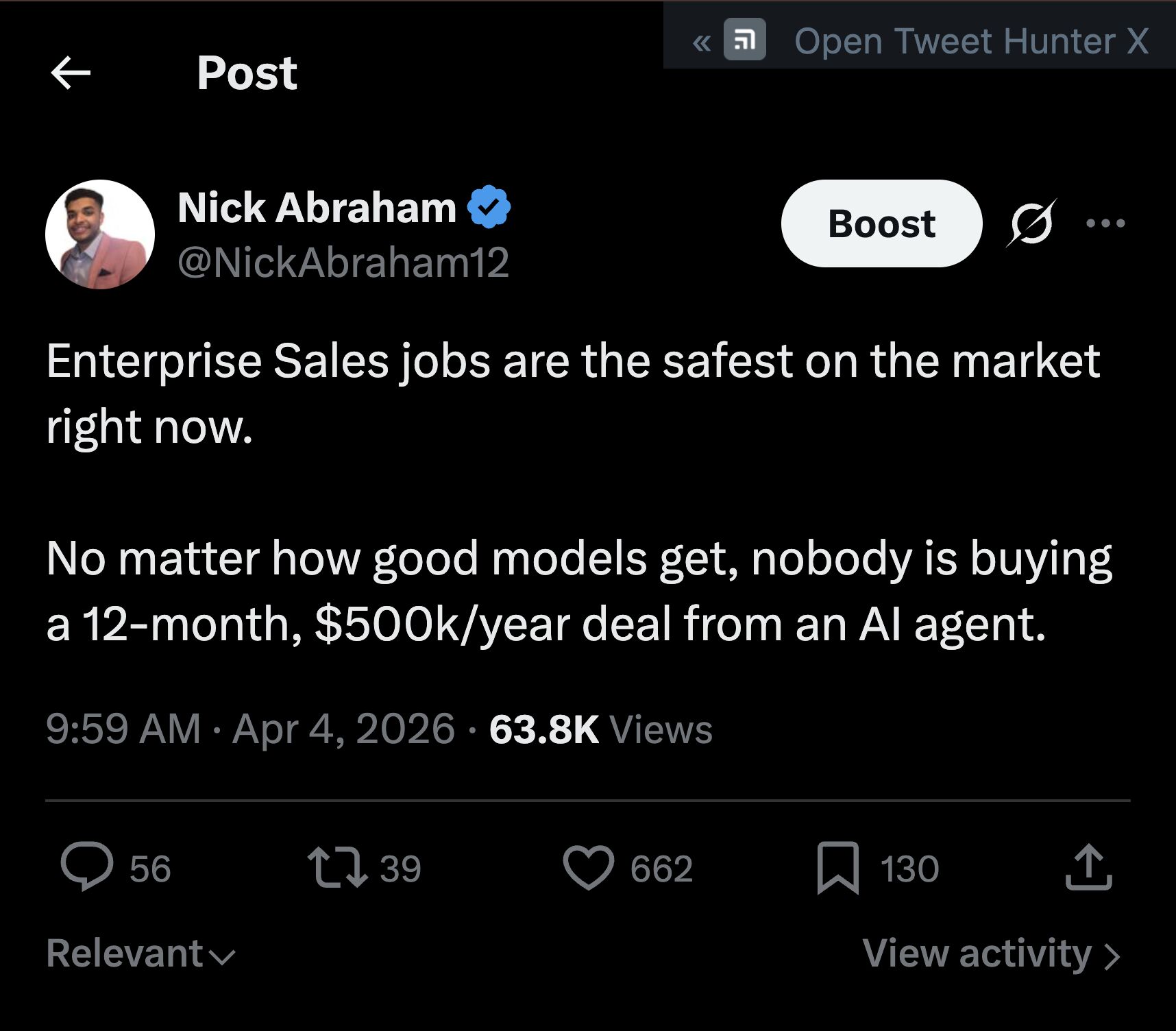 LinkedIn post image: If you want to AI-proof your job in outbound, you have to do everything you can to move towards the one part AI will nev