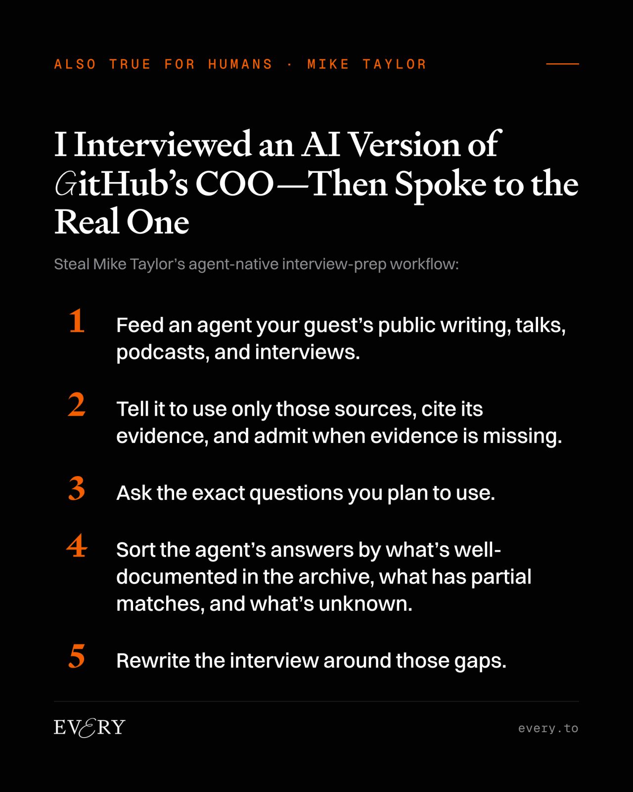 LinkedIn post image: I interviewed GitHub's COO recently after practicing on AI version of him! Here's a checklist you can follow to prepare
