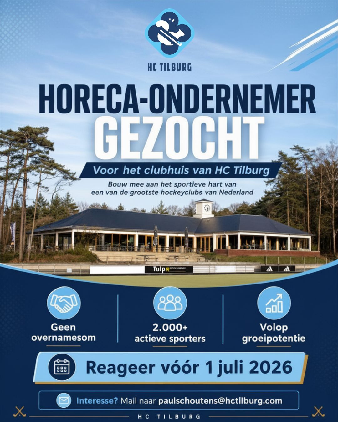 LinkedIn post image: Horeca-ondernemer gezocht | Unieke exploitatiekans bij HC Tilburg