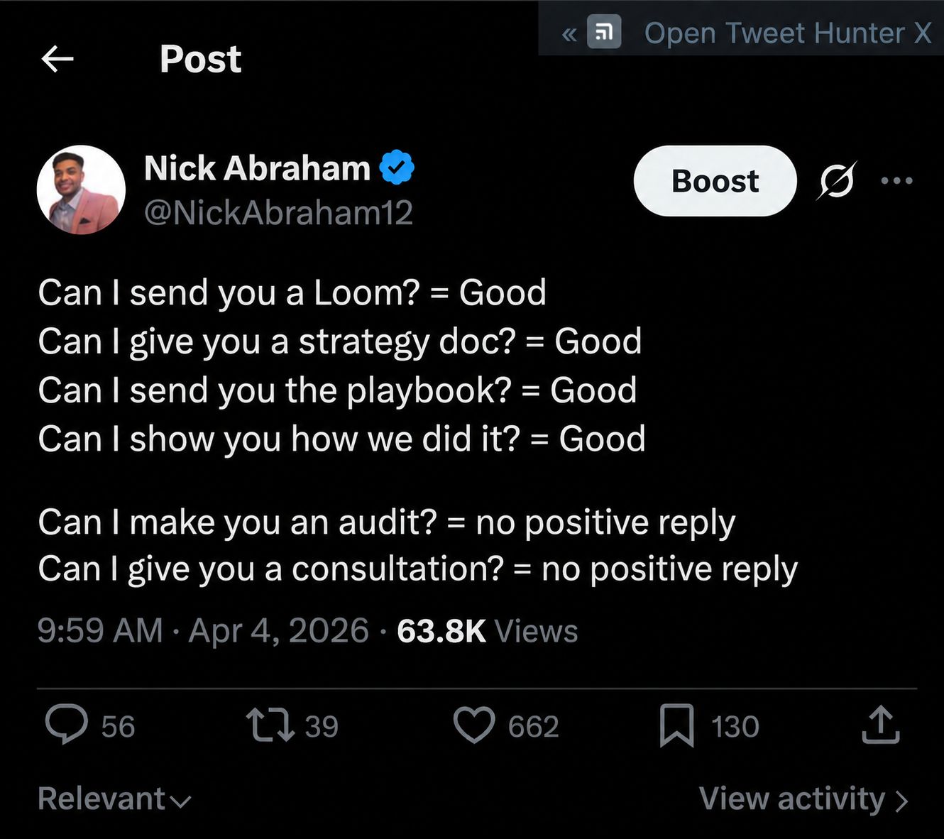 LinkedIn post image: Have you ever said yes to a free audit or consultation offered by someone in a cold email? I didn’t think so.