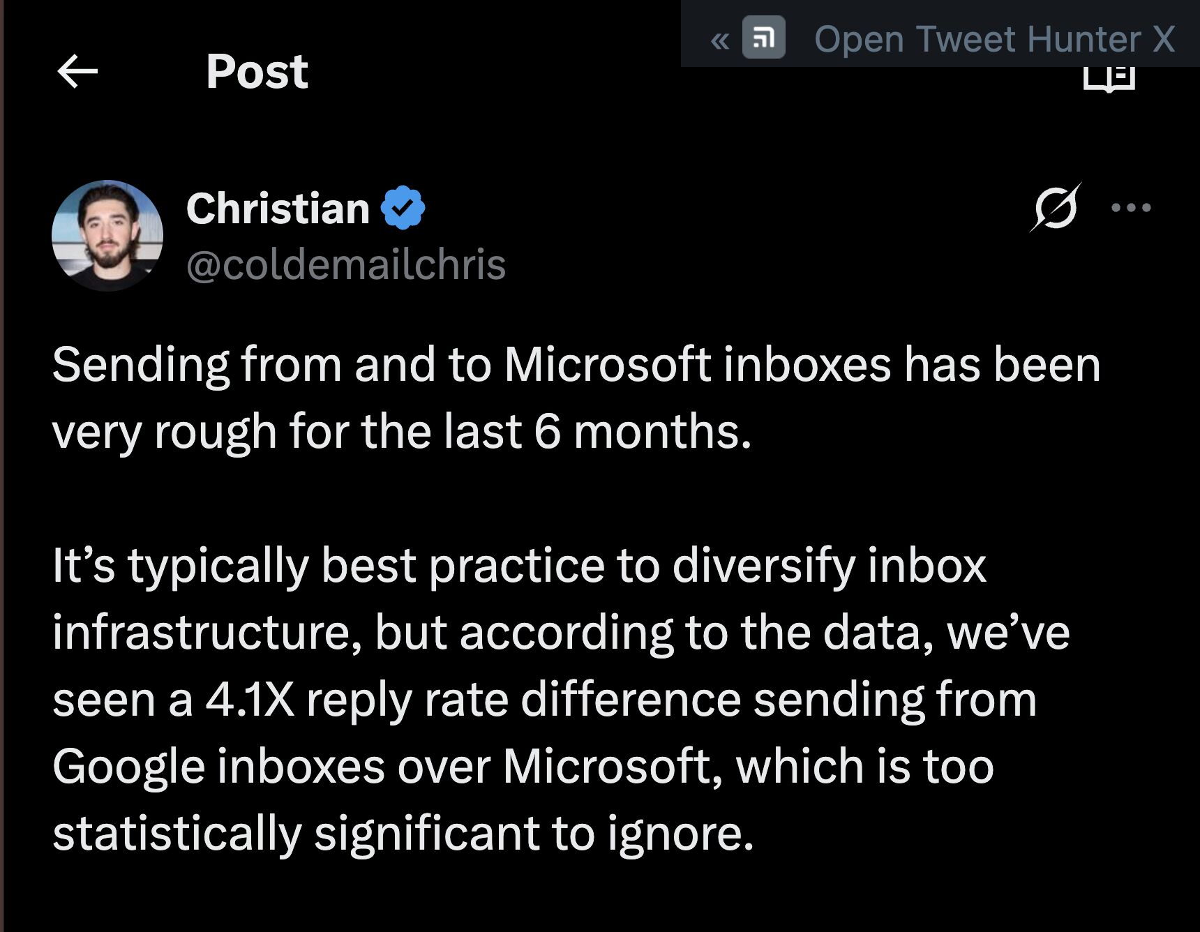 LinkedIn post image: Cold emailers are so quick to blame Google, Microsoft, or their sequencer for bad deliverability… but refuse to admit so