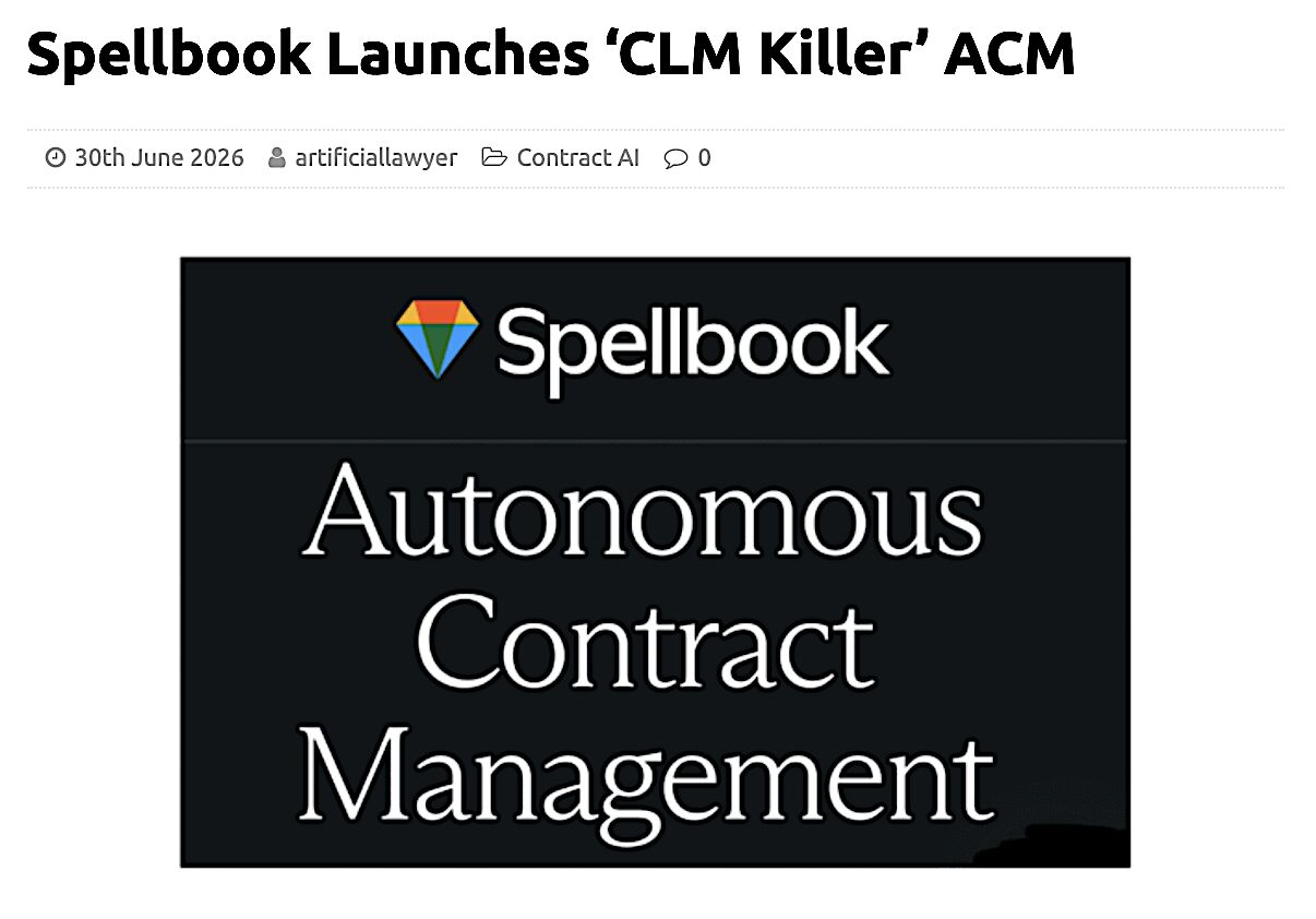 LinkedIn post image: Spellbook Launches ‘CLM Killer’ ACM