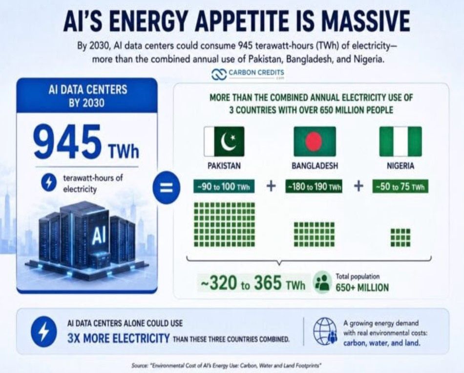 LinkedIn post image: Great news. You can be excited about AI and still question the massive natural resource consumption and carbon emissions