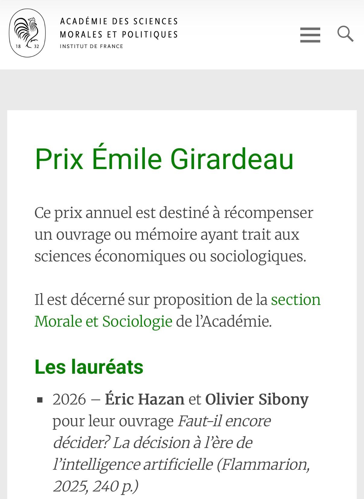 LinkedIn post image: “Faut-il encore décider ? La décision humaine à l’ère de l’intelligence artificielle”, co-écrit par Hazan. Eric et moi-