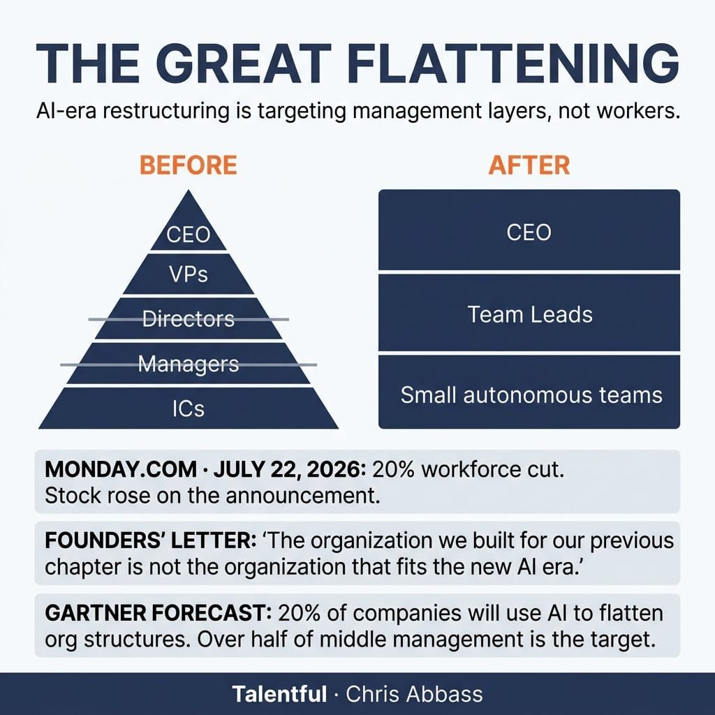 LinkedIn post image: Monday.com just cut 20% of its workforce. 630 people. The stock went up.