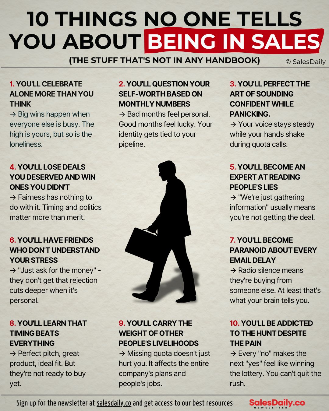 LinkedIn post image: 10 Things No One Tells You About Being in Sales