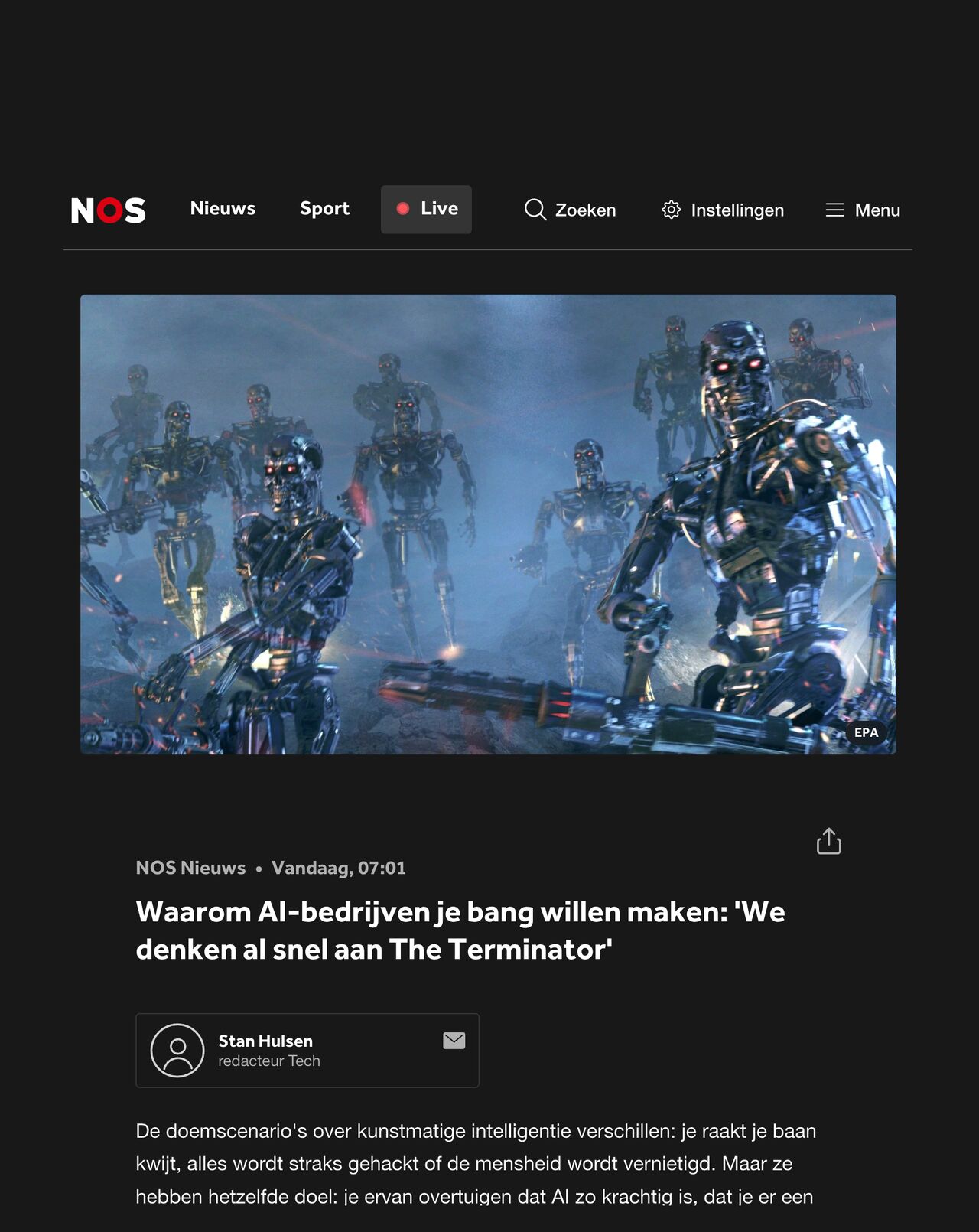 LinkedIn post image: Helaas….. een gemiste kans van de NOS. AI-software is namelijk wel degelijk gevaarlijk….