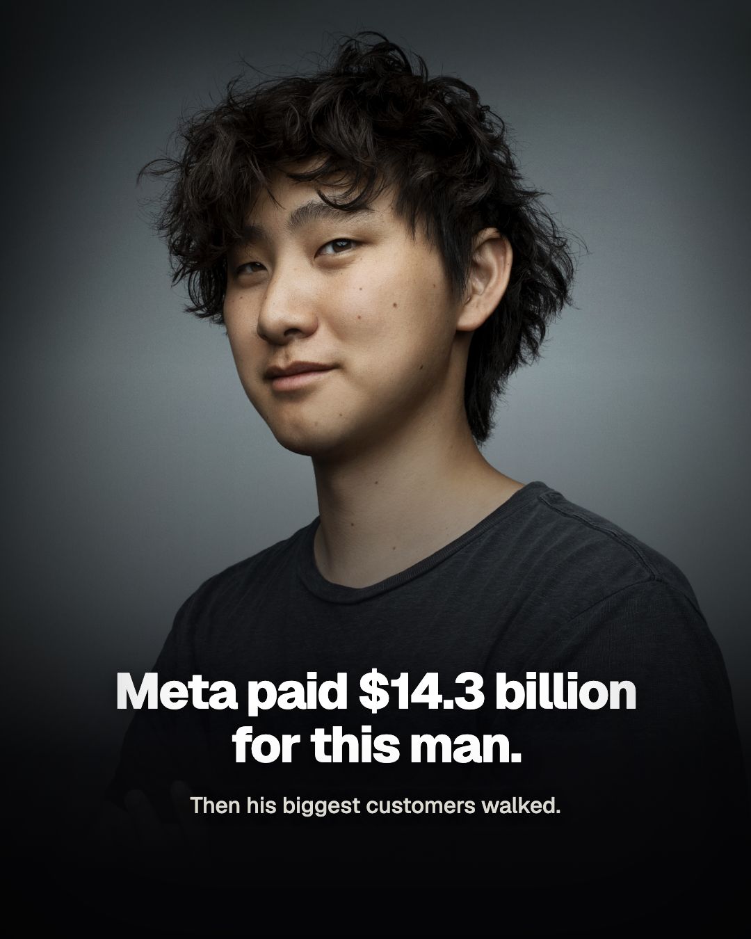 LinkedIn post image: This is Alexandr Wang, and he got rich off AI without ever building an AI model.