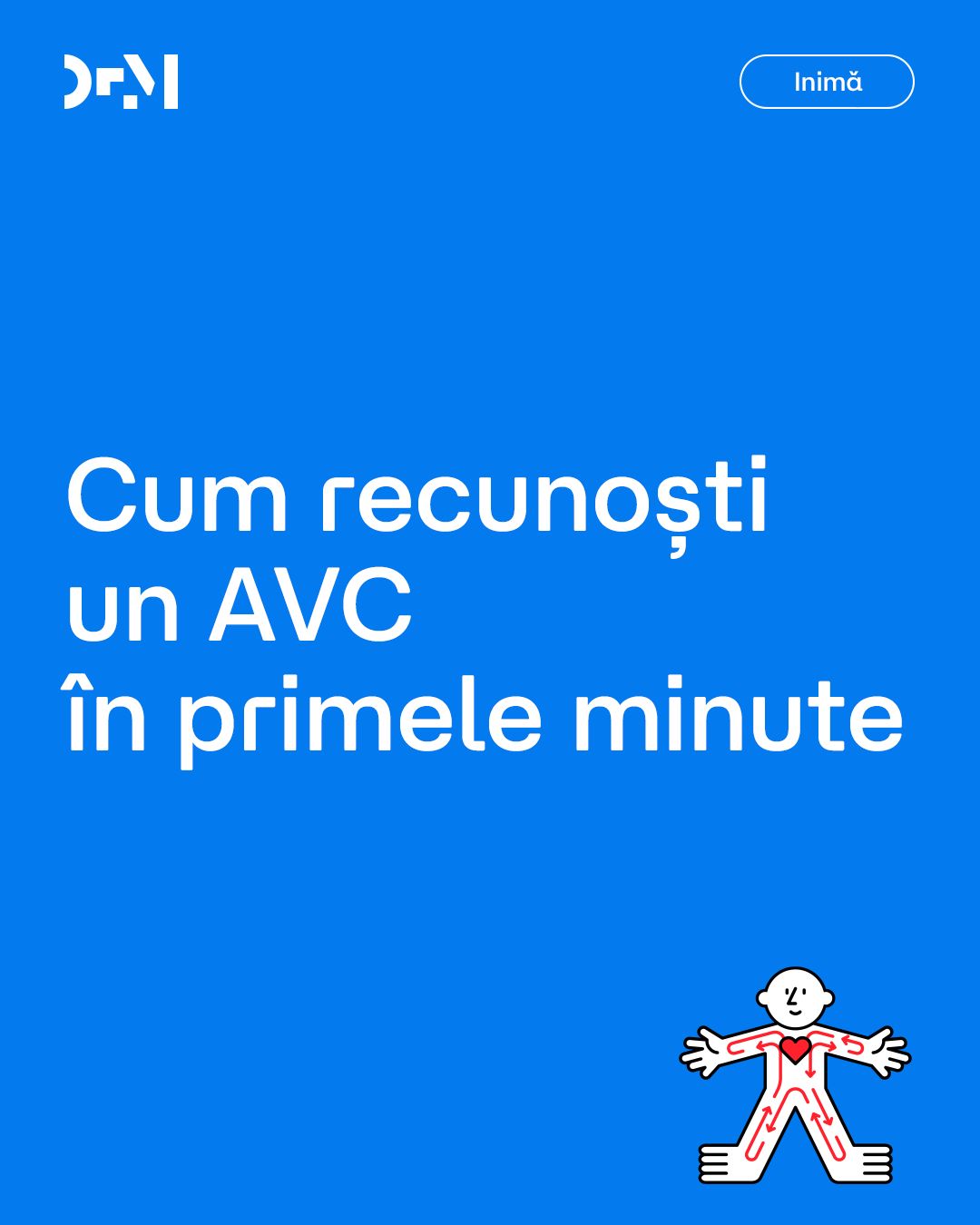 LinkedIn post image: Într-un AVC, fiecare minut contează. Cu cât recunoști mai repede semnele și ceri ajutor, cu atât cresc șansele ca persoa