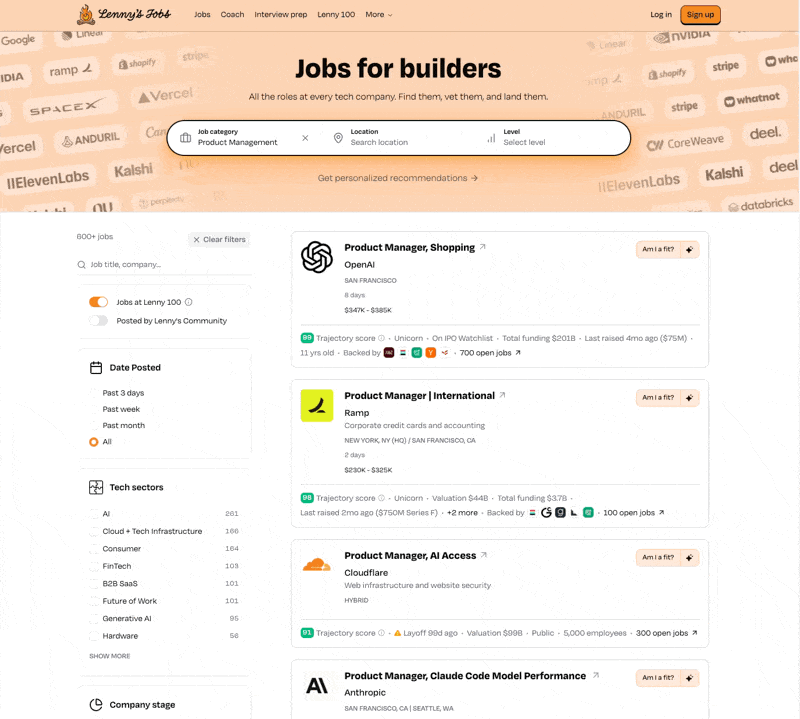 LinkedIn post image: 💥 Announcing Lenny’s Jobs: The best place in the world to find, vet, and land your dream job