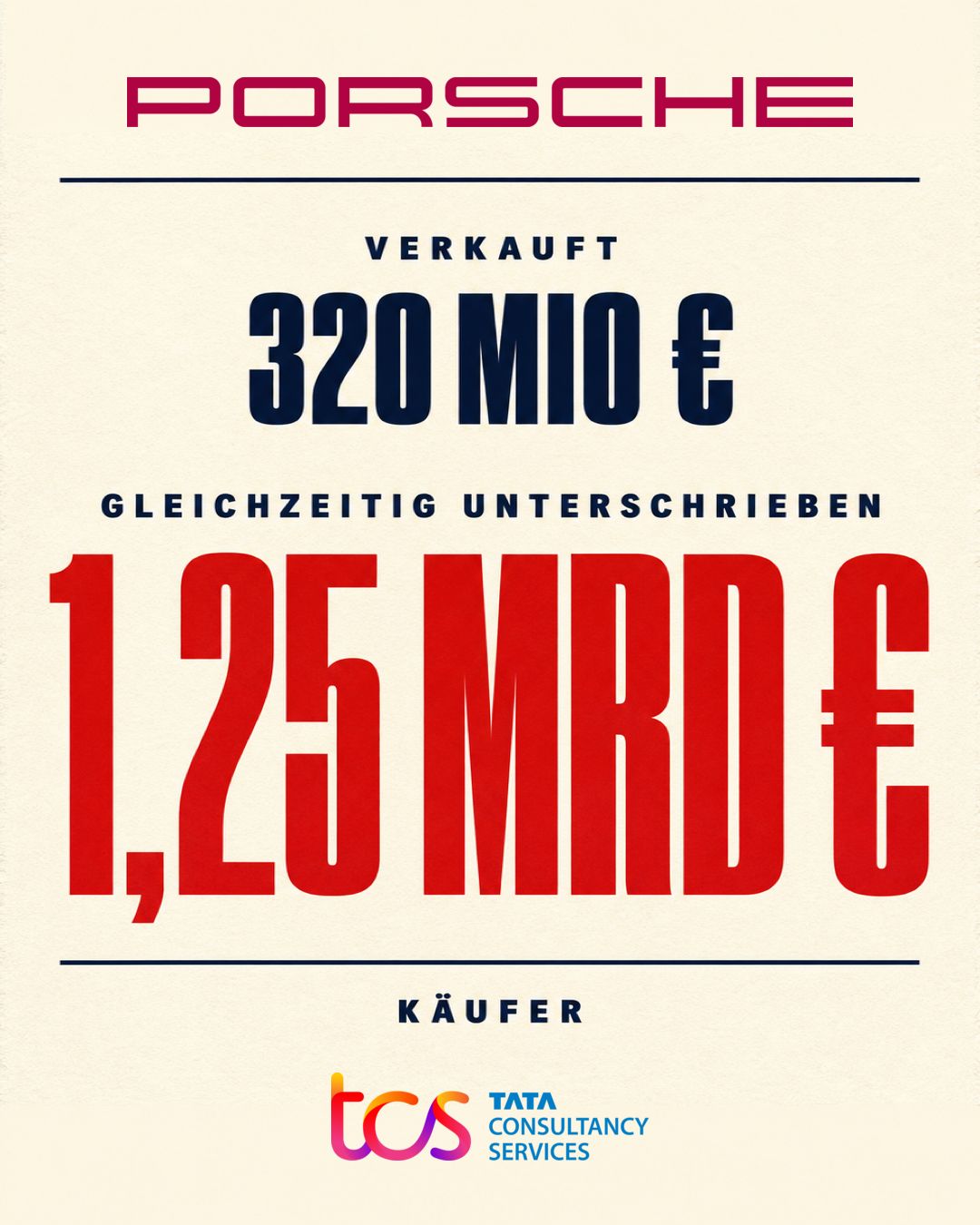 LinkedIn post image: Porsche AG hat gestern seine IT-Beratungstochter verkauft. 320 Millionen Euro.